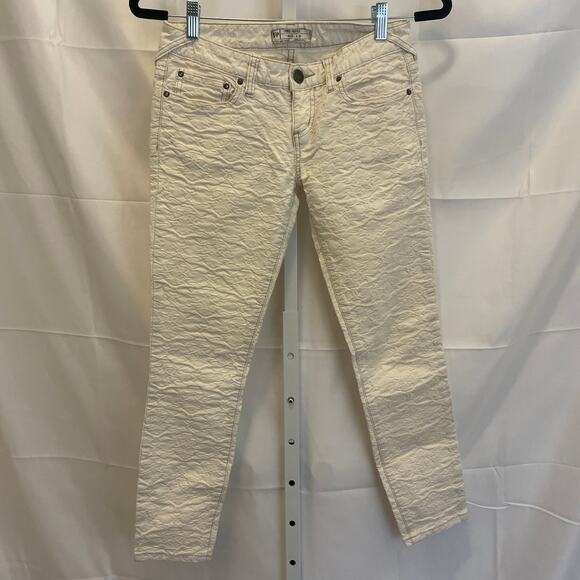 Free People Damask Embossed Jeans - Women Size 26 - Cream - Picture 1 of 6